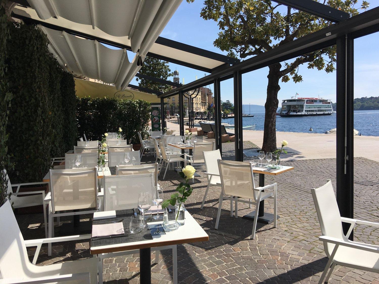 The Locanda's veranda on the Salò lakefront